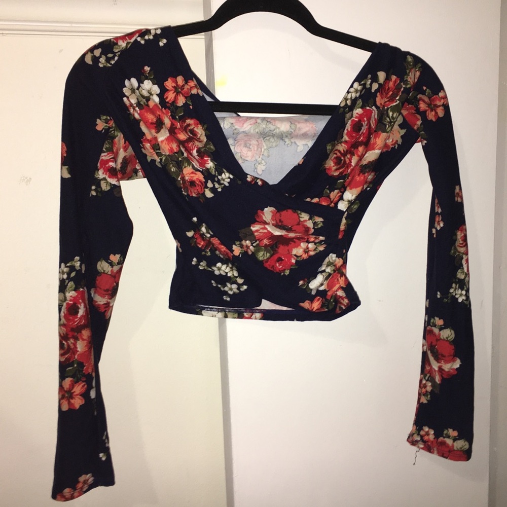 Floral wrap crop top navy Small